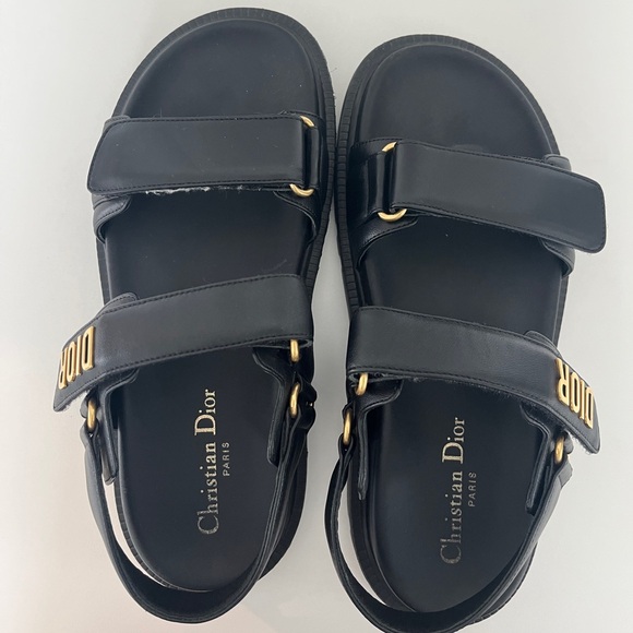 Dior Shoes - Dior Black Sandals with Gold Details